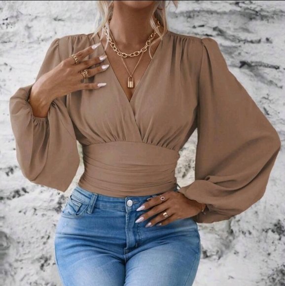 Clasi Ladies' Solid Color Simple V-Neck Long Sleeve Shirt For Daily Wear,L - Picture 4 of 7